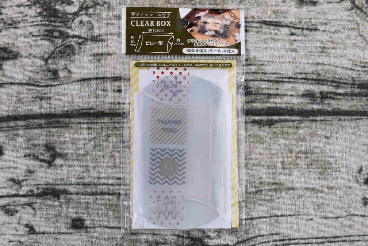 セリアのおすすめ商品「デザインシール付き CLEAR BOX」のパッケージ画像